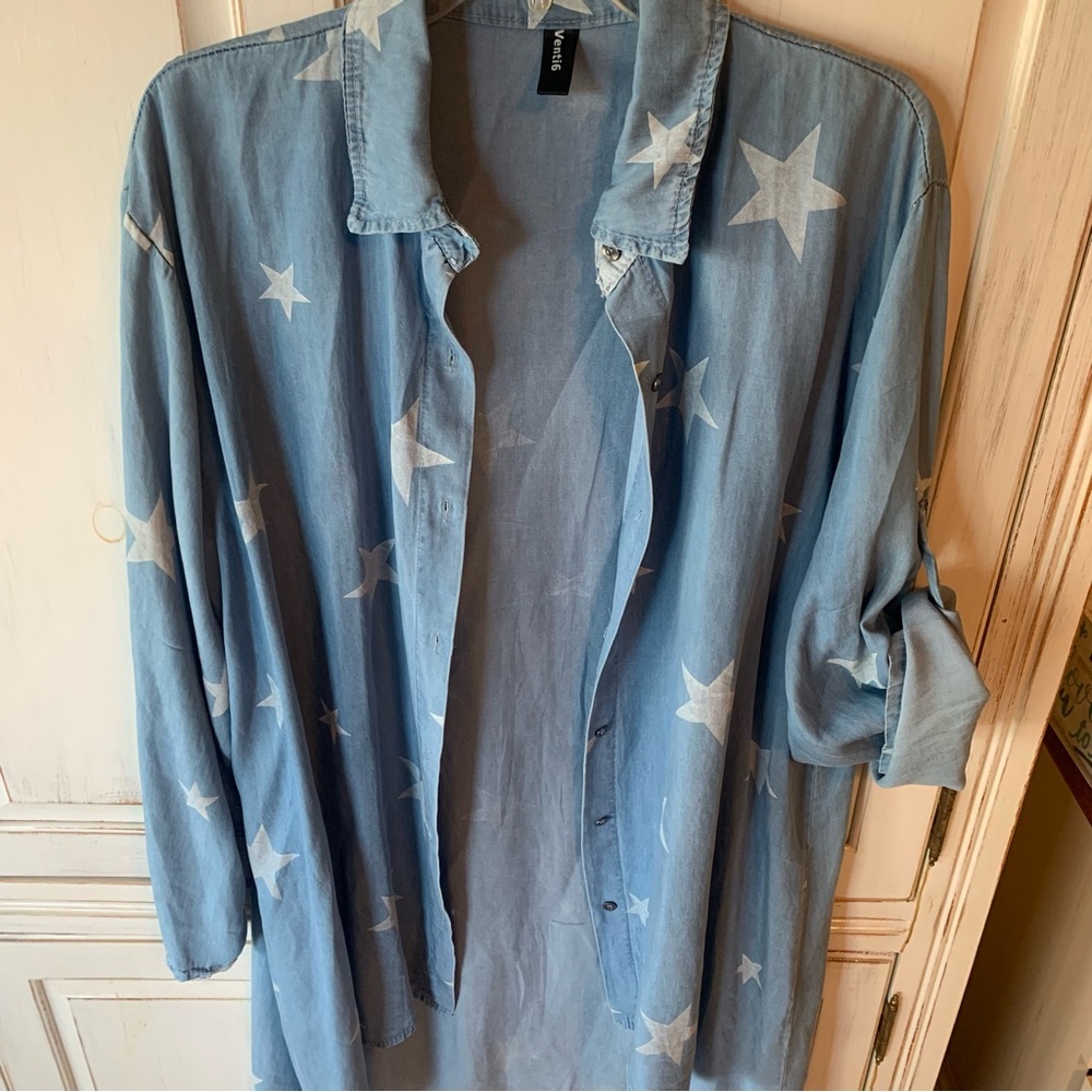 Venti6 Button Down Hi-Low Shirt Duster, - Picture 8 of 10